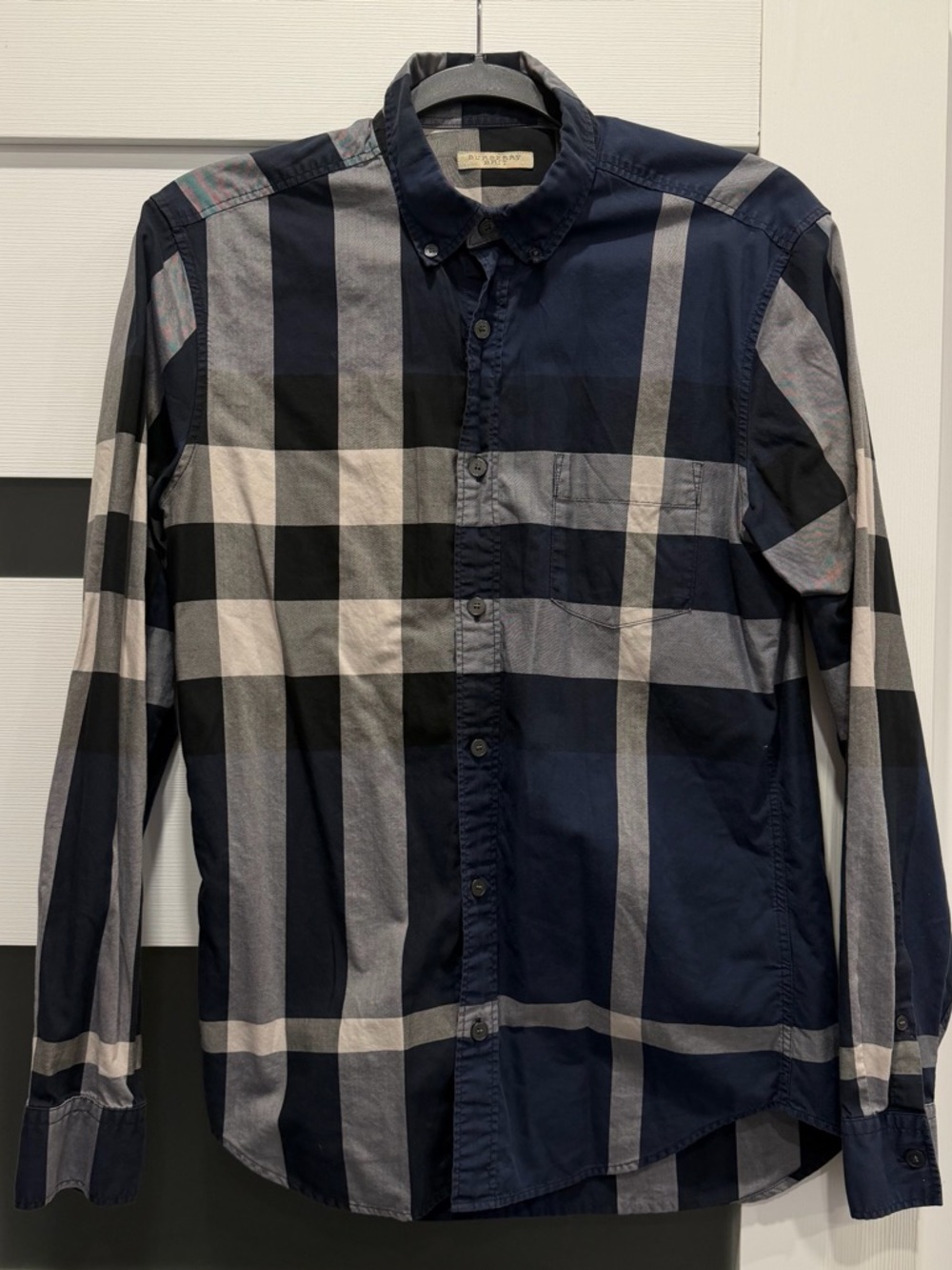 Burberry Brit Navy Plaid Button-Up Shirt Size Small